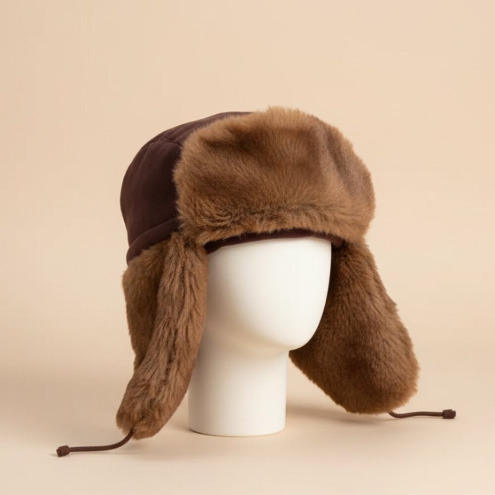 Vintage Dark Brown Unisex  Winter Genuine Muskrat Fur Russian Style Ushanka Hat